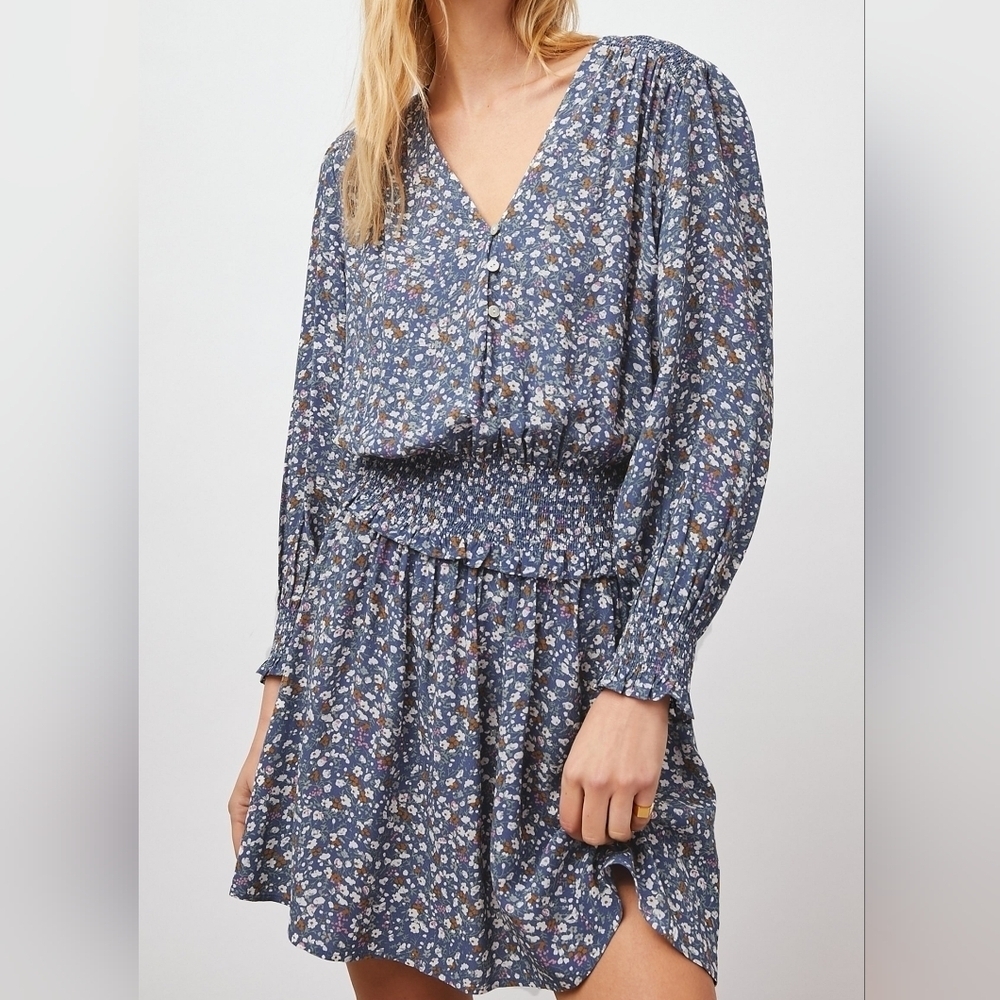 Rails Nwot Zana Blue Ditsy Floral Smocked Waist Mini Dress M Boho Cottagecore